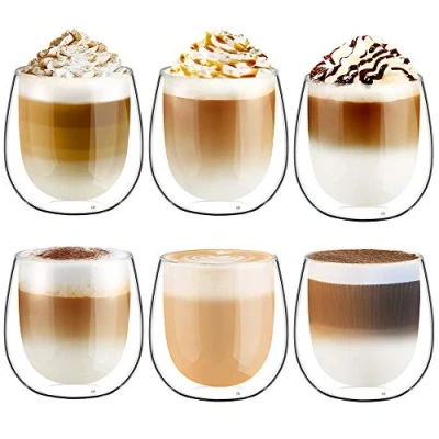 Imagen de glastal 250ml*6 Tazas de Café Cristal, Vasos Doble Pared Transparente, Vidrio Borosilicato para Leche Té Latte Macchiato y Más