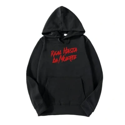 Imagen de PAK Sudadera con Capucha Negra Real hasta la Muerte Anuel Impresion Rojo Premium 300 grs Unisex (XXL)