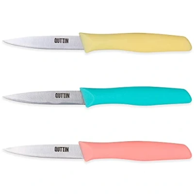 Imagen de Quttin Cuchillo Pelador Profesional Set de 3 Piezas. Ligero y Manejable con Hoja Afilada, Patatas. Mango Polipropileno en Colores. Modelo Samba