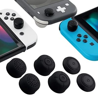 Imagen de eXtremeRate 3 pares Funda Joystick de silicona cubre sticks antideslizante tapa pulgar Longitud extendida Thumbsticks Cap para el mando Joy con Compatible Nintendo switch Negro