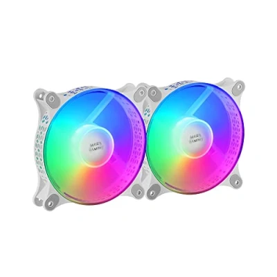 Imagen de Mars Gaming MF DUO, Kit 2 Ventiladores FRGB Rainbow 360, Ultra silencioso, Doble Conexión 3PIN + 4PIN, Blanco
