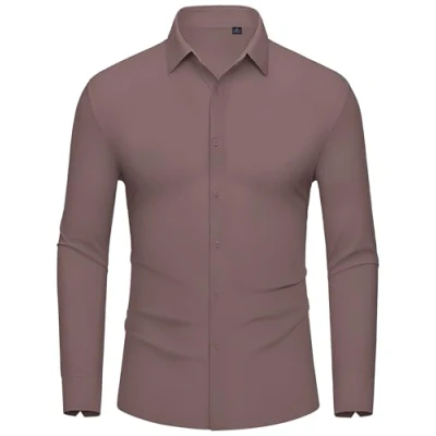 Imagen de DEMEANOR camisa elástica de manga larga para hombre, negocios, ajustada, sin planchado, informal camisas moda Rosa., XXL