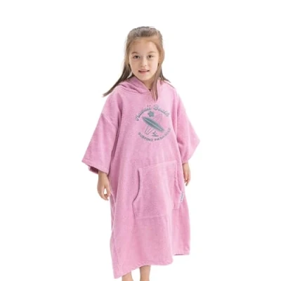 Imagen de HOMELEVEL Poncho de baño para niños Toalla algodón con capucha y bolsillo niña niño 3 a 5 años piscina surf playa camping