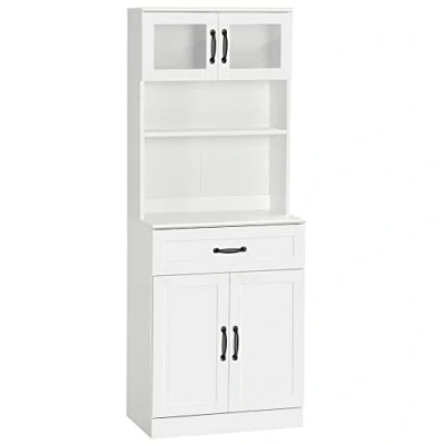 Imagen de HOMCOM Alacena de Cocina Mueble Buffet con 4 Puertas Cajón y Estantes Ajustables para Salón Comedor Estilo Moderno 60x38x161 cm Blanco
