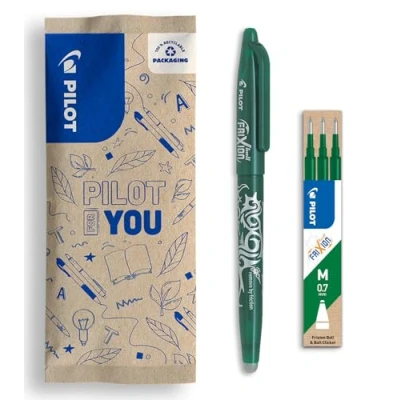 Imagen de PILOT set de 1 Frixion Ball + 3 recambios Bolígrafo borrable con tinta termosensible rollerball recargable plástico reciclado Verde Punta media