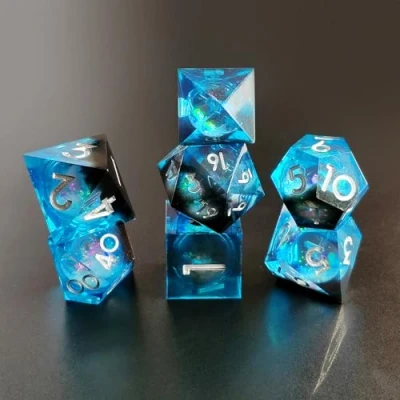 Imagen de Juego de Dados DND Arena Movediza Borde Afilado Resina D&amp;D 7 Piezas para Mazmorras y Dragones Poliédricos Pathfinder RPG MTG con Caja Regalo