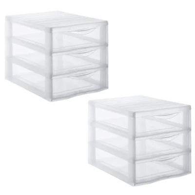 Imagen de Sundis Orgamix Juego de 2 torres almacenamiento plástico transparente, 3 cajones tamaño A4, altura 25,5 cm, superponibles, ideal para oficina, cursos, documentos, suministros