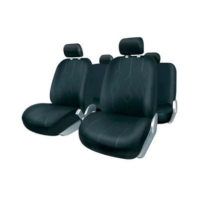 Imagen de +PWR Car Parts Juego de Fundas Asiento Universales Venezia Negras. Airbag Compatibles, Cremallera Trasera Partida. Completo para 5 Asientos.