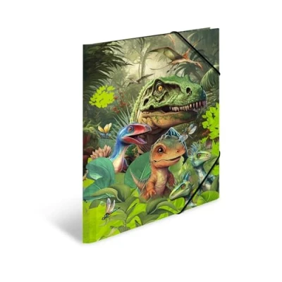 Imagen de HERMA 19576 Dino World carpetas A3, 3 unidades, cartón para niños, con impresión interior y banda elástica, de resistente niños niñas