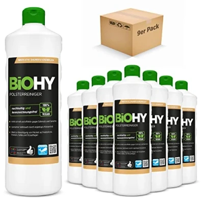 Imagen de BiOHY Limpiador tapicerías (9 botellas de 1 litro) Ideal para asientos coche, sofás, colchones, etc. También es adecuado las lavadoras (Polsterreiniger)