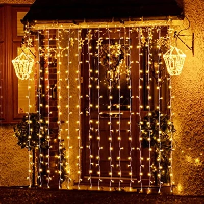 Imagen de SALCAR Cortina de luces LED, 6 * 3m LED cadena, impermeable 600 tira para sala estar, jardín, terraza, fondo TV, patio, etc. Blanco cálido