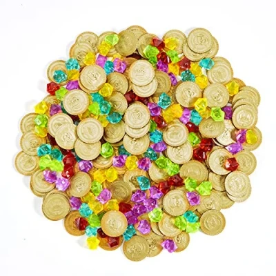 Imagen de JOYIN 288pcs monedas Doradas Piratas de Juguete para Niños Halloween Fiesta Temáticas (144 + 144 gemas)