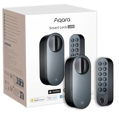 Imagen de Aqara Cerradura Inteligente U200 con lector de huella digital, Matter over Thread, Electronica Sin Llave Apple Home Key y Batería Recargable, Soporta Home, Google Alexa,Negro
