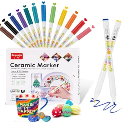 Imagen de SHUBEIEUMI Rotuladores Acrilicos, 12 Colores Pluma de Pintura Cerámica, Acrilicos Permanentes, para Piedras, Cristal, Madera, Plastico