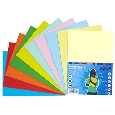 Imagen de Pack 100 Hojas de Papel Colores Pastel e Intenso Tamaño A4 80g