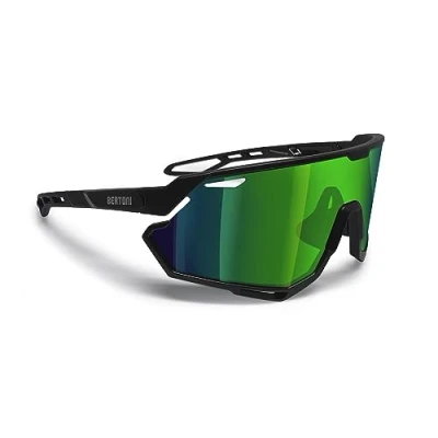 Imagen de BERTONI Gafas Deportivas Ciclismo MTB Running para Hombre y Mujer en TR90 Lente Ancha Antivaho 100% Protección UV mod. ALPHA (Negro Mate/Negro Brillante Verde Espejada)