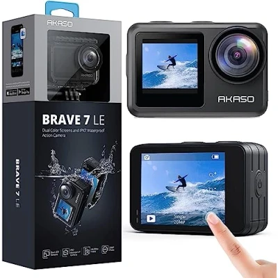 Imagen de AKASO Brave 7 LE Cámara Deportiva WiFi 4K 20MP, de Acción con EIS 2.0 Pantalla Táctil, Acuatica Sumergible 40M, Control Remoto 2x1350mAh Baterías Multi Accesorios