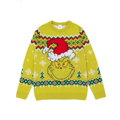 Imagen de Grinch Jersey de Navidad Verde Tejido Suéter festivo navideño Cálido, divertido y acogedor Icónica ropa temática del para celebraciones navideñas Ideal fanáticos