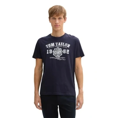 Imagen de TOM TAILOR Hombre Camiseta con logotipo impreso 1008637, 10690 Knitted Navy, XL
