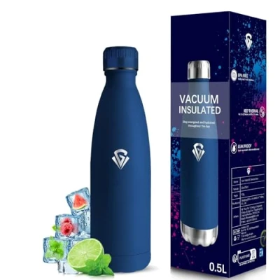 Imagen de Grsta Botella Agua Acero Inoxidable 500ml Termica, Cantimplora Inoxidable, A Prueba de Fugas, sin Bpa, Aislamiento al Vacío, Termo para la Escuela, Cafetería, Viajar, Oficina