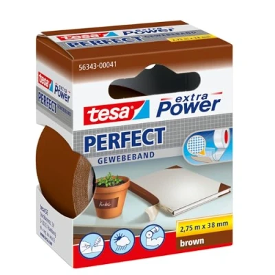 Imagen de tesa Extra Power Perfect Cinta de Reparación Reforzada en Tela para Confeccionar, Reparar, Fijar, Reforzar y Etiquetar Marrón 2.75 m x 38 mm