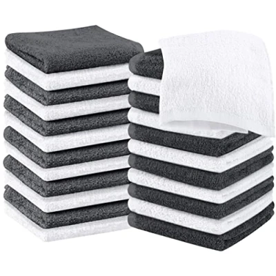 Imagen de Utopia Towels Juego de Toallas algodón 100% Hilado en Anillos, faciales Franela, Altamente absorbentes y Suaves al Tacto (Paquete 24, Gris, Blanco)