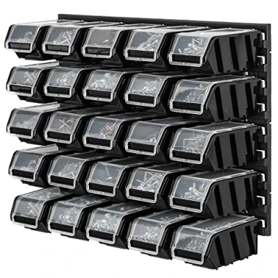 Imagen de KADAX estantería de taller, 58 x 39 cm, pared para herramientas plástico resistente, sistema almacenamiento resistente a los rayos UV, paneles (negro, 25 piezas)