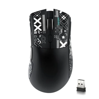 Imagen de MAMBASNAKE R1 Ratón inalámbrico para Juegos, trimodal, de 59g, con Pegatinas Antideslizantes, conectividad 2,4 GHz/Bluetooth/por Cable, 5 Botones programables, 6 dpi Ajustables hasta 18000 Negro