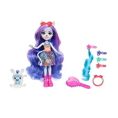Imagen de Enchantimals Glam Party Zemirah Zebra y Grainy Muñeca con Mascota Cebra Accesorios para peinar, Juguete +4 años (Mattel HNV28)