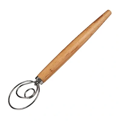Imagen de Fackelmann batidor de masa para pasta, focaccia y masa, masas aireadas, danés con mango ergonómico madera haya, color plata/marrón