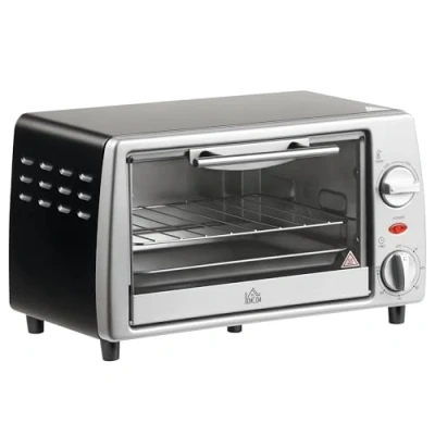 Imagen de HOMCOM Horno Eléctrico Sobremesa 10 Litros 750W Pequeño con Temperatura hasta 230 ℃ Temporizador 60 Minutos Bandeja y Rejilla 36,5x26x22 cm Plata