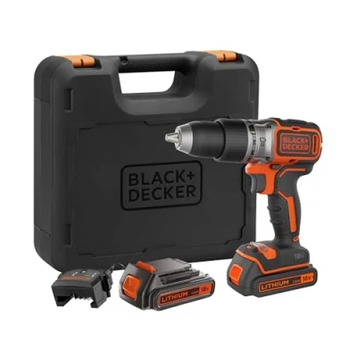Imagen de BLACK+DECKER Taladro Percutor 18V Brushless, 2 Velocidades, Baterías Litio 1.5Ah, Cargador, Maletín, Portabrocas 13mm, Par Máximo 52Nm, Luz LED, BL188KB QW