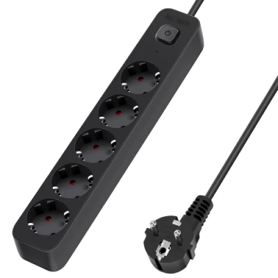 Imagen de Aigostar Regleta Enchufes de 5 Enchufes, Alargador Enchufe metros con Interruptor, Negro