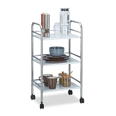 Imagen de Relaxdays Metal para Servir Camarera de 3 Pisos, Carrito Cocina con Asas Empujar, Hierro Cromado, 75 x 40,5 31 cm, Blanco