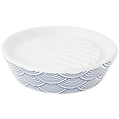 Imagen de MSV &quot;Bento&quot; jabonera, blanco/azul, diámetro 11 cm