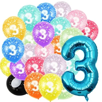 Imagen de Globo de cumpleaños con números 3 años y 20 globos 30 cm, azules 40 a 101 decoración cumpleaños, vuela helio para hombres mujeres, fiesta