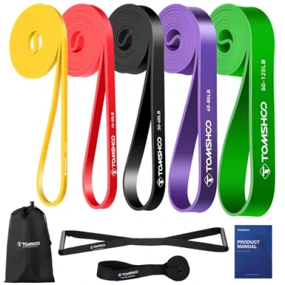Imagen de TOMSHOO 5Pcs Bandas de Resistencia Elástica, Cuerdas Elásticas Fitness, Banda Látex para Yoga, Pilates, Entrenamiento Fuerza Muscular (9#)