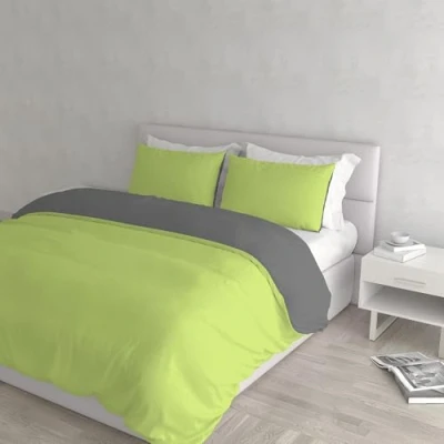 Imagen de Italian Bed Linen Natural Doble Color y Funda de Almohada, Algodón, Verde Àcido/Humo, Rey