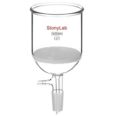 Imagen de Vaso de borosilicato StonyLab Embudo filtración Buchner con frita fina, diámetro del disco 30 mm, profundidad 90 junta interna cónica estándar 24/40 y tubulación dentada al vacío