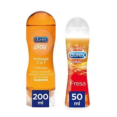 Imagen de Durex Gel Lubricante Massage 2 en 1 Estimulante de Masaje Erótico y Íntimo con Guaraná + Sabor Fresa 200ml 50ml