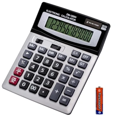 Imagen de YEBMoo Calculadora de escritorio 12 dígitos con pantalla LCD grande y botón sensible, energía solar dual batería, función estándar para oficina (YE1200v)