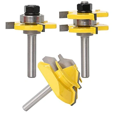 Imagen de ASNOMY 3PCS Juego de brocas enrutador 8mm, lengüetas y ranuras + 1x broca inglete a 45º Herramienta fresado madera para trabajar la con mango corte (8mm)