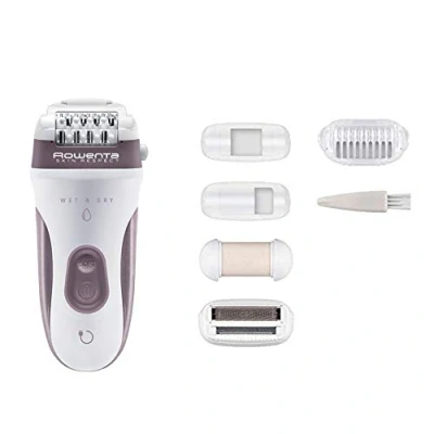 Imagen de Rowenta Skin Respect EP8060F0 Sin cable y utilizable bajo el agua, 24 pinzas con cabezal exfoliante rasurador, accesorio para axilas, de recorte cepillo limpiador neceser