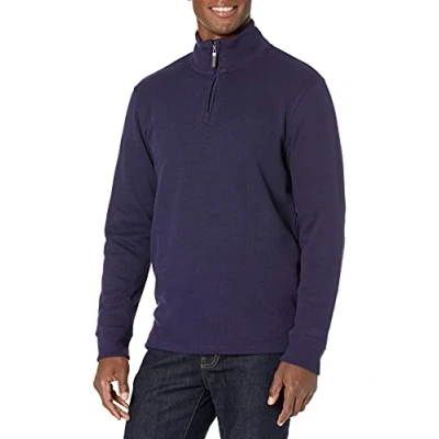 Imagen de Amazon Essentials Jersey de Canalé Francés con Cremallera un Cuarto Hombre, Azul Marino, XL