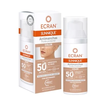 Imagen de Ecran Sunnique Fluido Protector Solar SPF 50, con Color, Antimanchas, Protege de Quemaduras, Corrige Imperfecciones, Unifica el Tono la Piel, Fórmula VitEox 80 50 ml