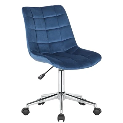 Imagen de CLP Silla De Oficina Medford Acolchada En Terciopelo I Estudio Giratoria con Base Metálica &amp; Ajustable Altura, Color:Azul