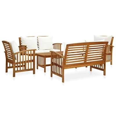 Imagen de vidaXL Muebles de Jardín 5 Piezas Mobiliario Exterior Hogar Cocina Terraza Mesa Silla Asiento Suave con Respaldo Cojines Madera Maciza Acacia