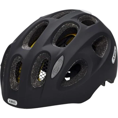 Imagen de ABUS casco infantil Youn I MIPS de bicicleta con luz, reflectores y protección contra impactos (MIPS) para niñas niños negro mate, talla M