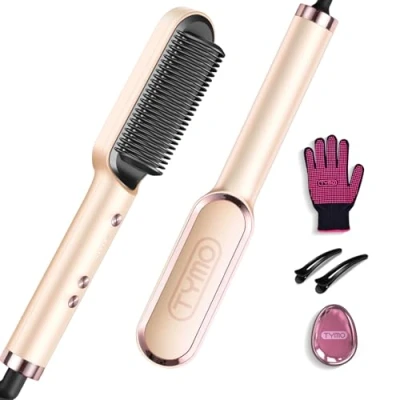 Imagen de TYMO RING Cepillo Alisador Pelo Planchas de Profesional, 5 Temperaturas, 130C 210C, Calentamiento Rápido, Protección Antiquemaduras, Anti Encrespamiento,Doble Voltaje,Melocotón