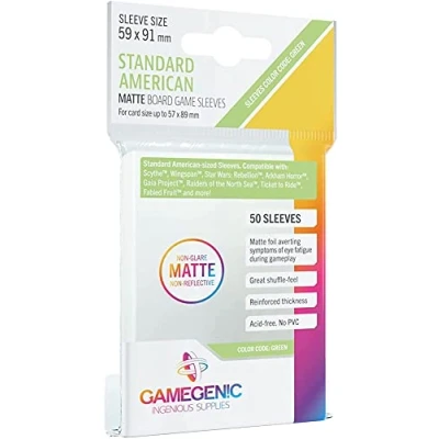 Imagen de Gamegenic 50 Pack 59 x 91 mm Green Standard American Matte Board GameSleeves